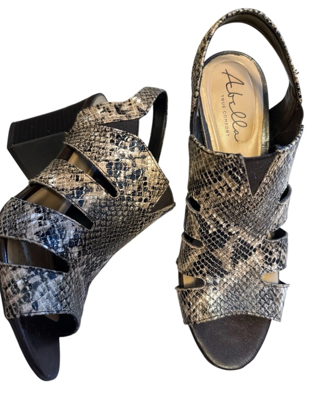 Abella True Comfort Heels Womens 6M Carmine Slingback Gladiator Black Brown